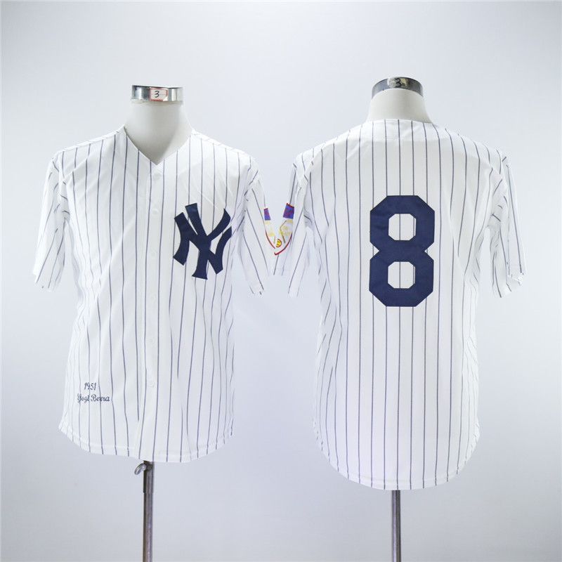 Men New York Yankees #8 No name White Throwback MLB Jerseys->new york yankees->MLB Jersey